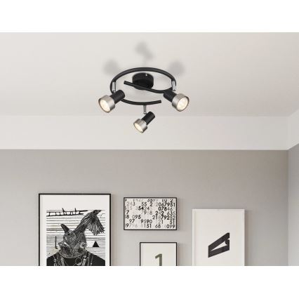 Globo - Kohdevalo  3xGU10/25W/230V musta/hopea