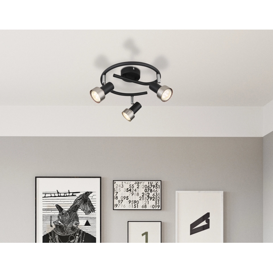 Globo - Kohdevalo  3xGU10/25W/230V musta/hopea