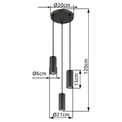 Globo - Kattokruunu johdossa 3xGU10/25W/230V musta