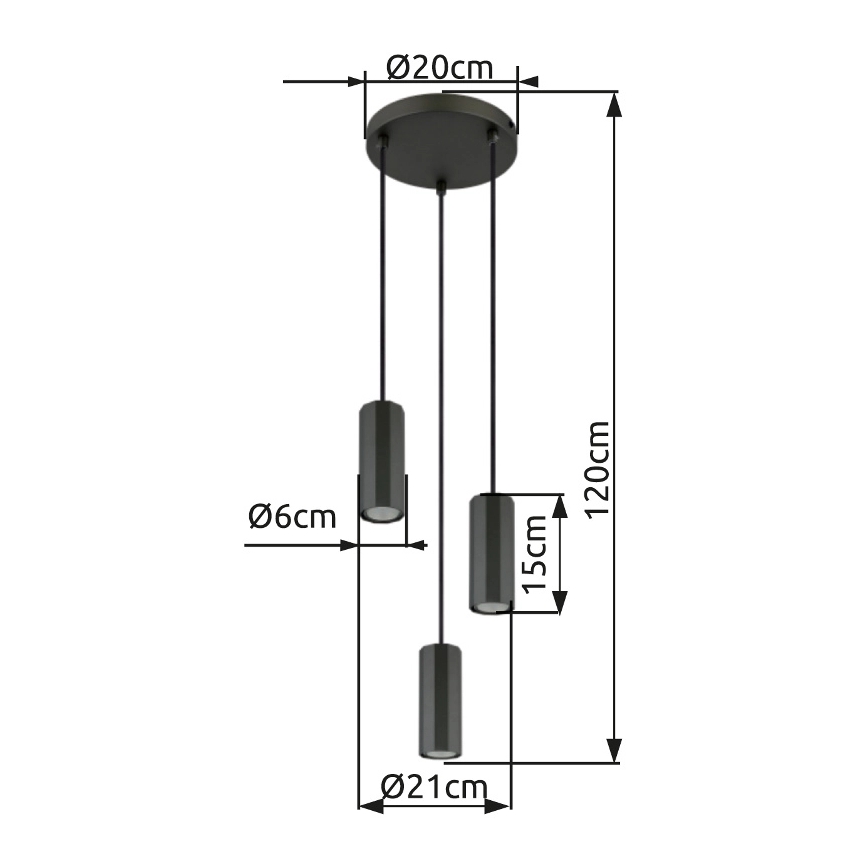 Globo - Kattokruunu johdossa 3xGU10/25W/230V musta
