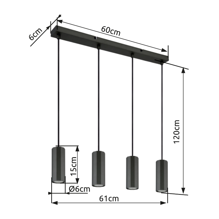 Globo - Kattokruunu johdossa 4xGU10/25W/230V musta