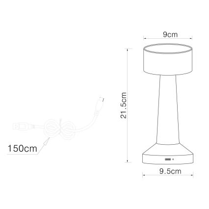 Globo - Himmennettävä LED-kosketuspöytävalaisin LED/1W/3,7V 2700K/4000K/6500K 800 mAh USB mattakromi