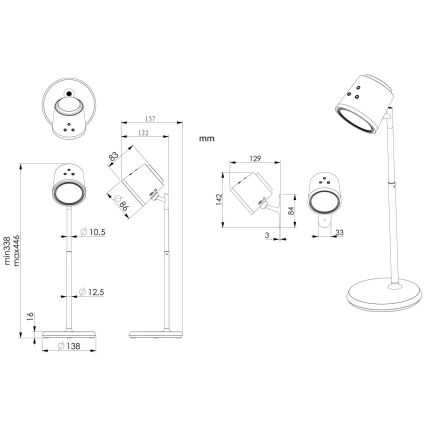 Globo - Himmennettävä LED-kosketuspöytävalaisin 4in1 LED/6W/3,7V 3000K/4000K/6500K 1500 mAh USB musta