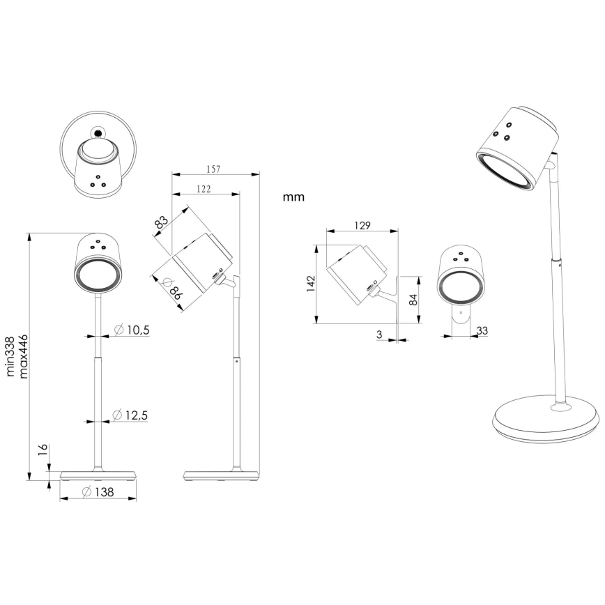 Globo - Himmennettävä LED-kosketuspöytävalaisin 4in1 LED/6W/3,7V 3000K/4000K/6500K 1500 mAh USB musta