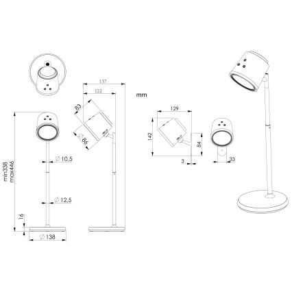 Globo - Himmennettävä LED-kosketuspöytävalaisin 4in1 LED/6W/3,7V 3000K/4000K/6500K 1500 mAh USB valkoinen