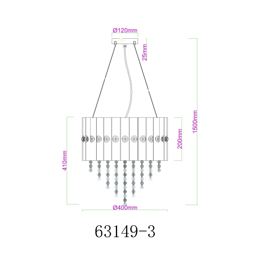Globo - Kattokruunu johdossa 3xE27/40W/230V halkaisija 40 cm