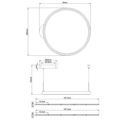Globo - Himmennettävä LED-kattokruunu johdossa LED/36W/230V 2700-6000K musta + kauko-ohjaus