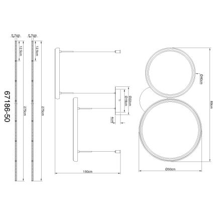 Globo - Himmennettävä LED-kattokruunu johdossa LED/50W/230V 2700-6000K musta + kauko-ohjaus