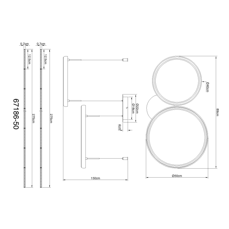 Globo - Himmennettävä LED-kattokruunu johdossa LED/50W/230V 2700-6000K musta + kauko-ohjaus