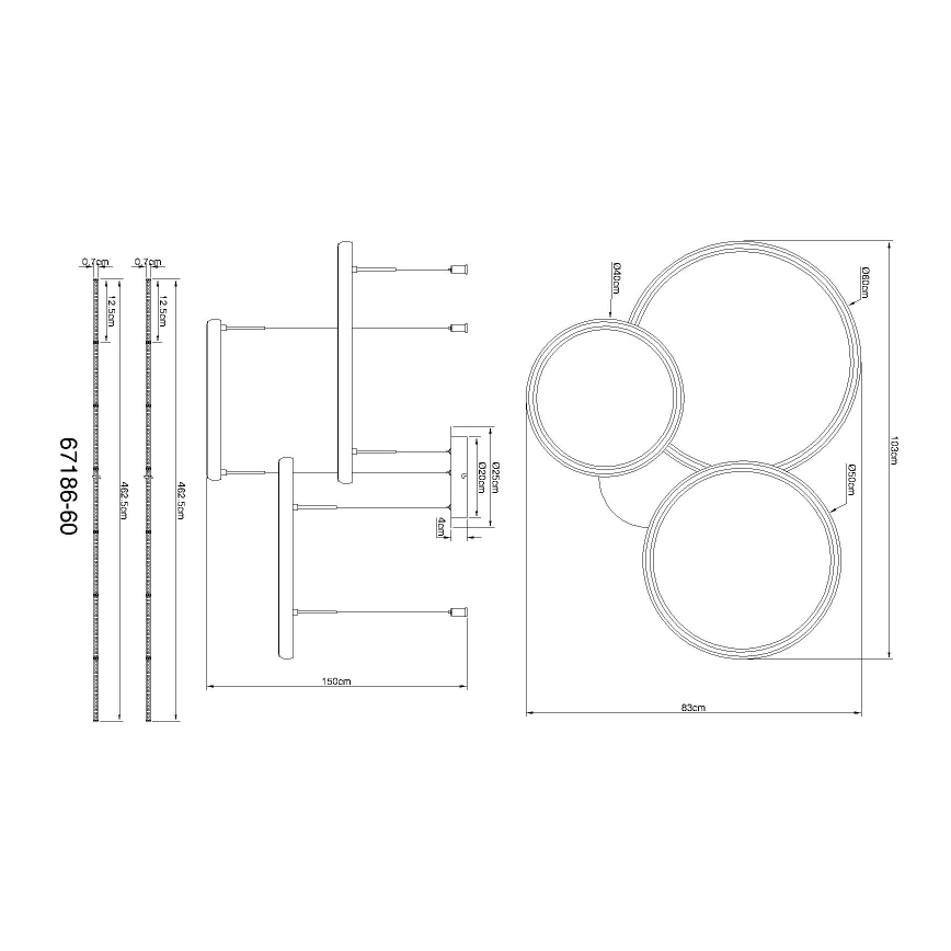 Globo - Himmennettävä LED-kattokruunu johdossa LED/55W/230V 2700-6000K musta + kauko-ohjaus