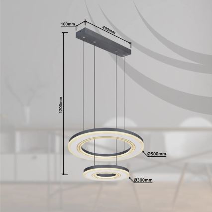 Globo - Himmennettävä LED-kattokruunu johdossa LED/50W/230V 2700-6000K halkaisija 50 cm musta + kauko-ohjaus