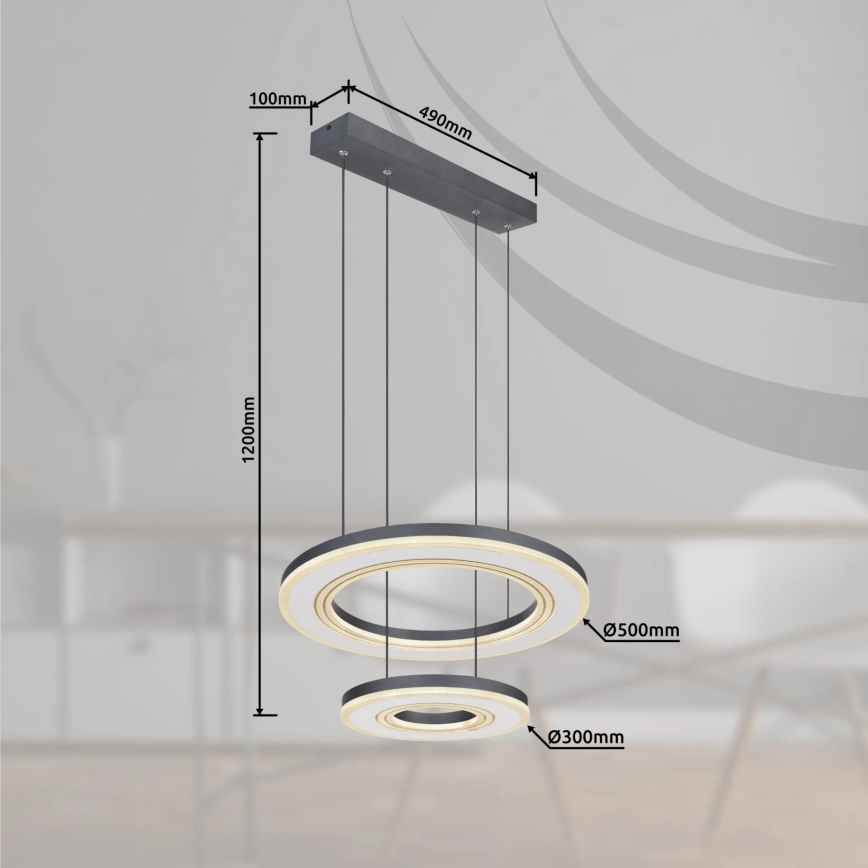 Globo - Himmennettävä LED-kattokruunu johdossa LED/50W/230V 2700-6000K halkaisija 50 cm musta + kauko-ohjaus
