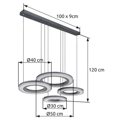 Globo - Himmennettävä LED-kattokruunu johdossa LED/80W/230V 2700-6000K musta + kauko-ohjaus