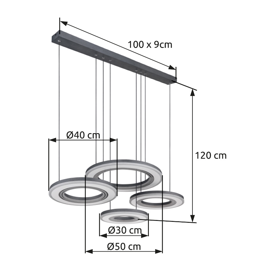 Globo - Himmennettävä LED-kattokruunu johdossa LED/80W/230V 2700-6000K musta + kauko-ohjaus