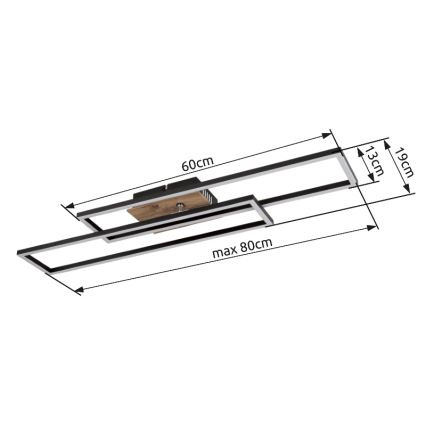 Globo - LED-kattovalaisin LED/30W/230V 3000K 60x80 cm musta