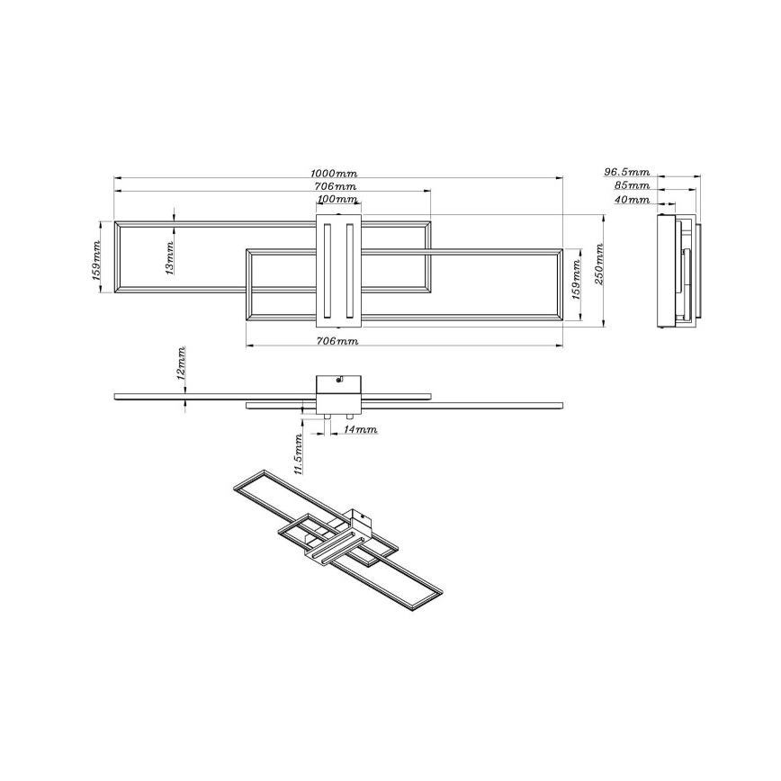 Globo - LED-kattovalaisin LED/40W/230V 3000K 25x100 cm musta