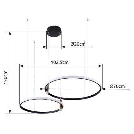 Globo - Himmennettävä LED-kattokruunu johdossa LED/55W/230V 2700-6000K musta + kauko-ohjaus