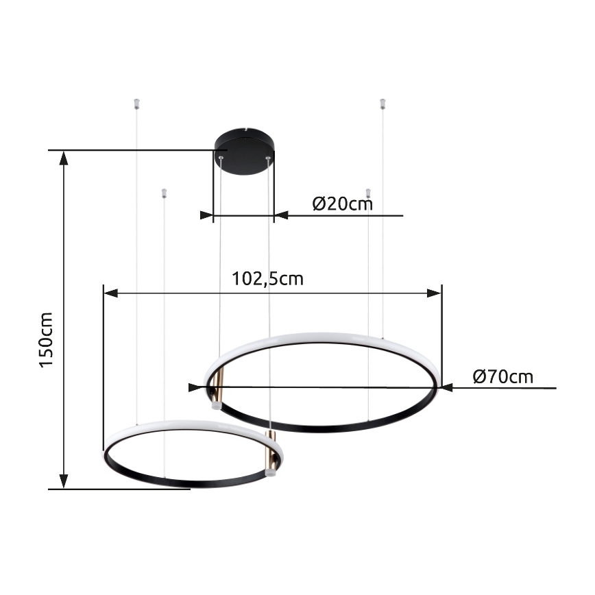 Globo - Himmennettävä LED-kattokruunu johdossa LED/55W/230V 2700-6000K musta + kauko-ohjaus