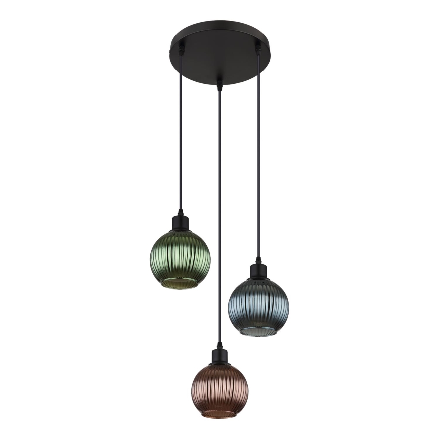 Globo - Kattokruunu johdossa 3xE27/25W/230V halkaisija 36 cm kupari/vihreä/sininen
