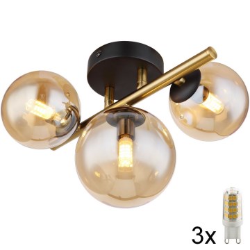 Globo - Kiinteä LED-kattokruunu RIHA 3xG9/3,5W/230V messinki