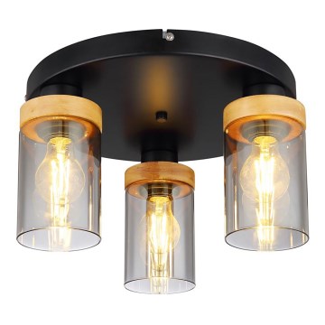Globo - Pinta-asennettava kattokruunu FINCA 3xE27/40W/230V metalli/puu