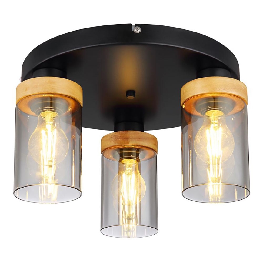 Globo - Pinta-asennettava kattokruunu FINCA 3xE27/40W/230V metalli/puu