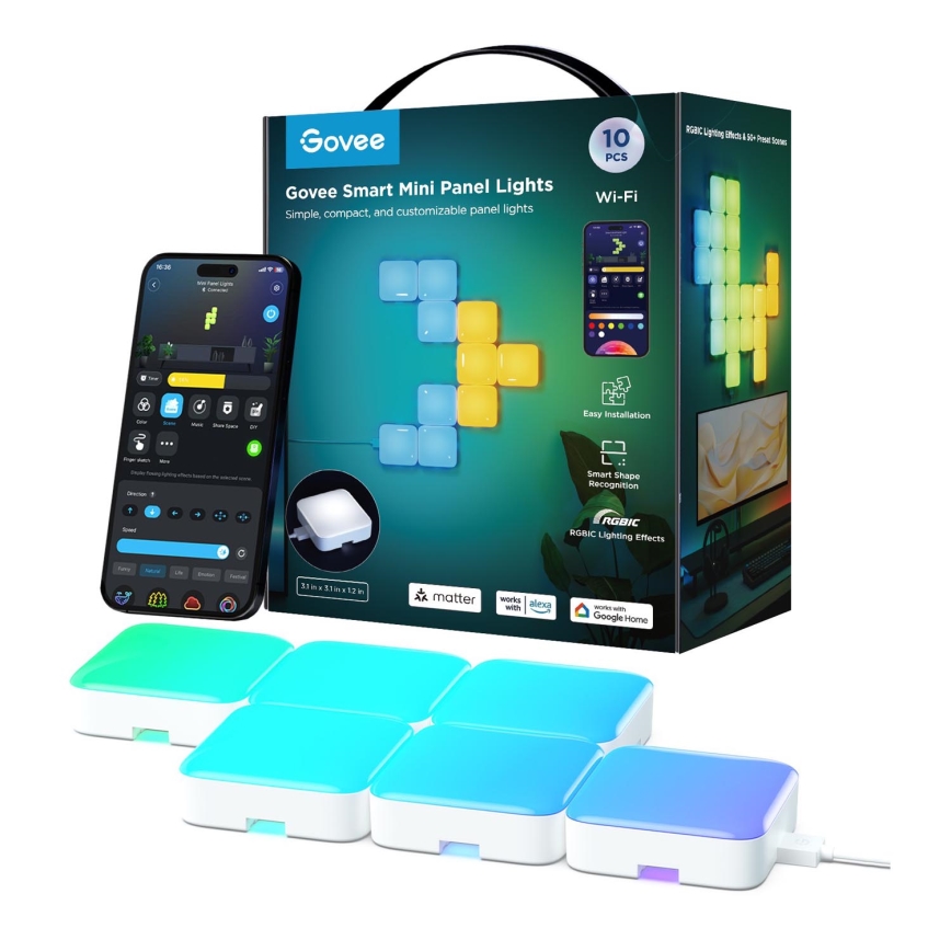 Govee - 10x Älykäs mini RGBIC panel Wi-Fi