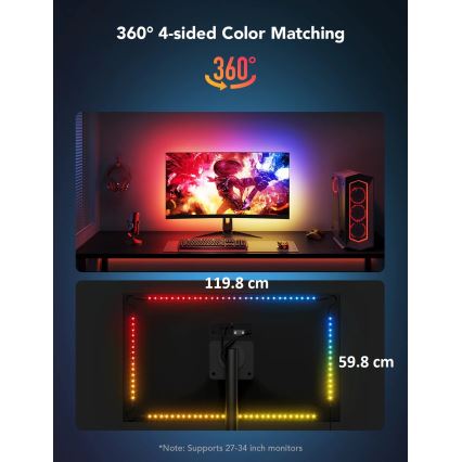 Govee - Dreamview G1 Smart LED RGBIC monitor ivalaistus 27-34" Wi-Fi