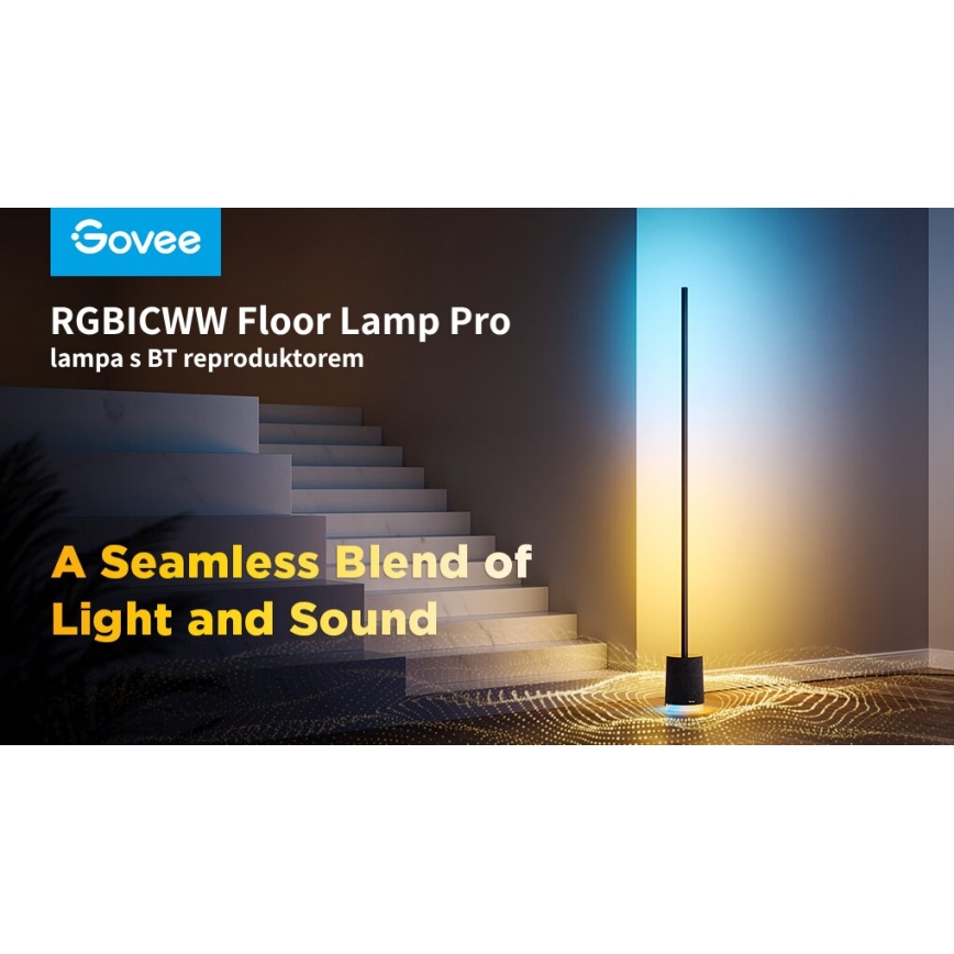 Govee - Himmennettävä LED-lattiavalaisin kaiuttimella Pro RGBICWW 2200-6500K Wi-Fi + kauko-ohjaus