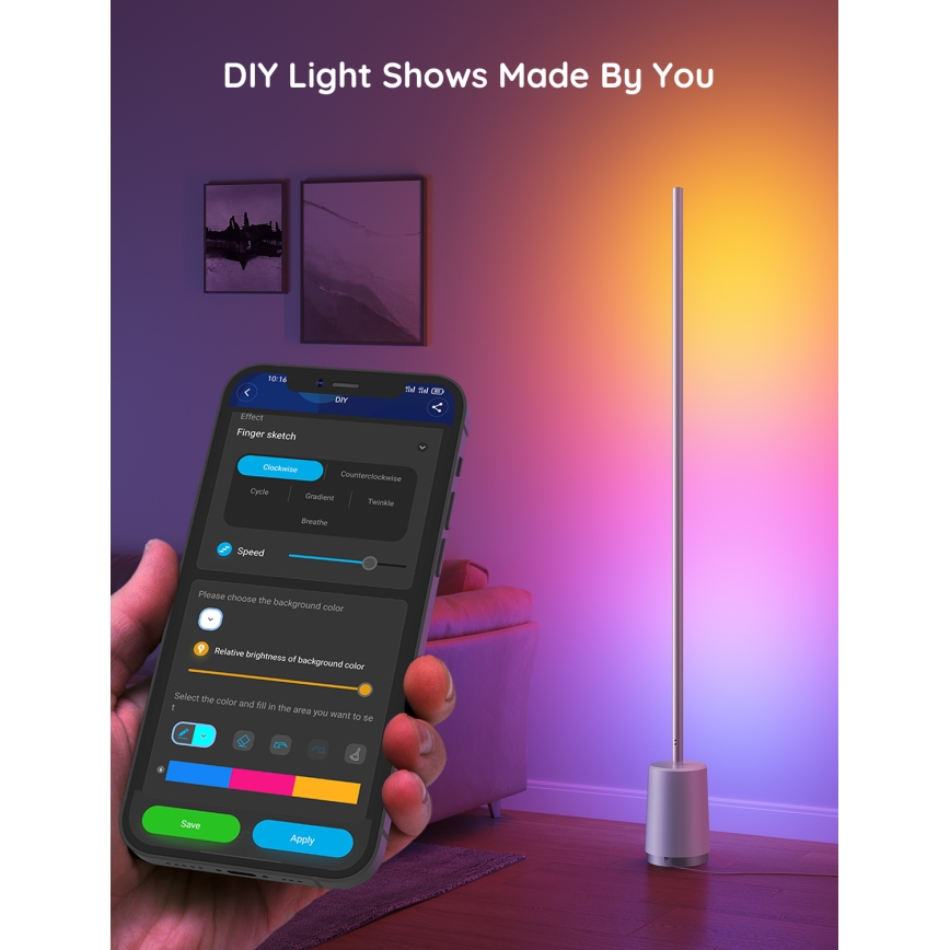 Govee - Himmennettävä LED-lattiavalaisin Lyra Smart RGBICWW 2200-6500K Wi-Fi + kauko-ohjaus