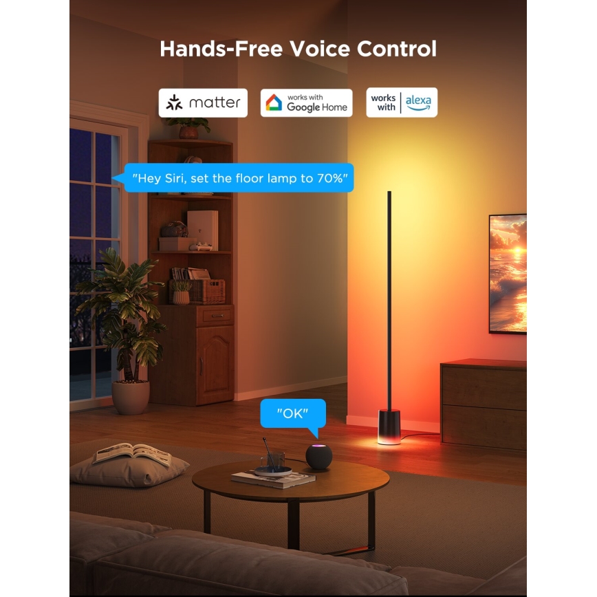 Govee - Himmennettävä LED-lattiavalaisin Smart MATTER LED RGBICWW 2200-6500K Wi-Fi + kauko-ohjaus