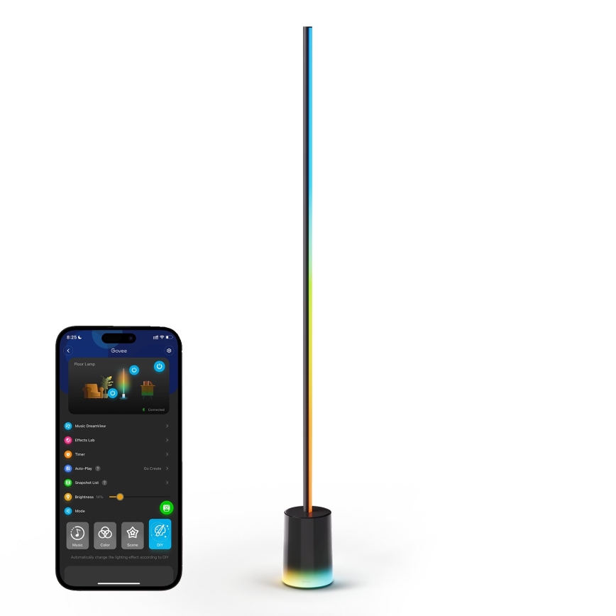 Govee - Himmennettävä LED-lattiavalaisin Smart MATTER LED RGBICWW 2200-6500K Wi-Fi + kauko-ohjaus