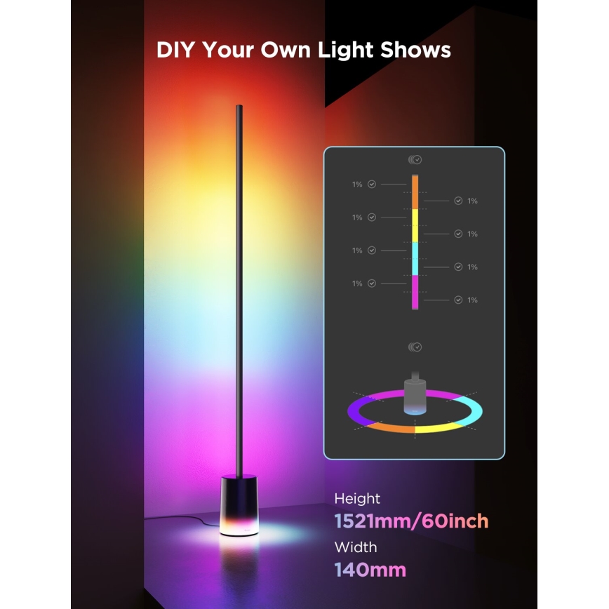 Govee - Himmennettävä LED-lattiavalaisin Smart MATTER LED RGBICWW 2200-6500K Wi-Fi + kauko-ohjaus
