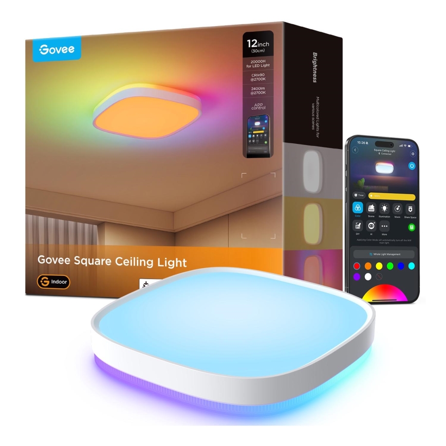 Govee - LED RGBIC Himmennettävä kattovalaisin LED/24W/230V 2700-6500K Wi-Fi