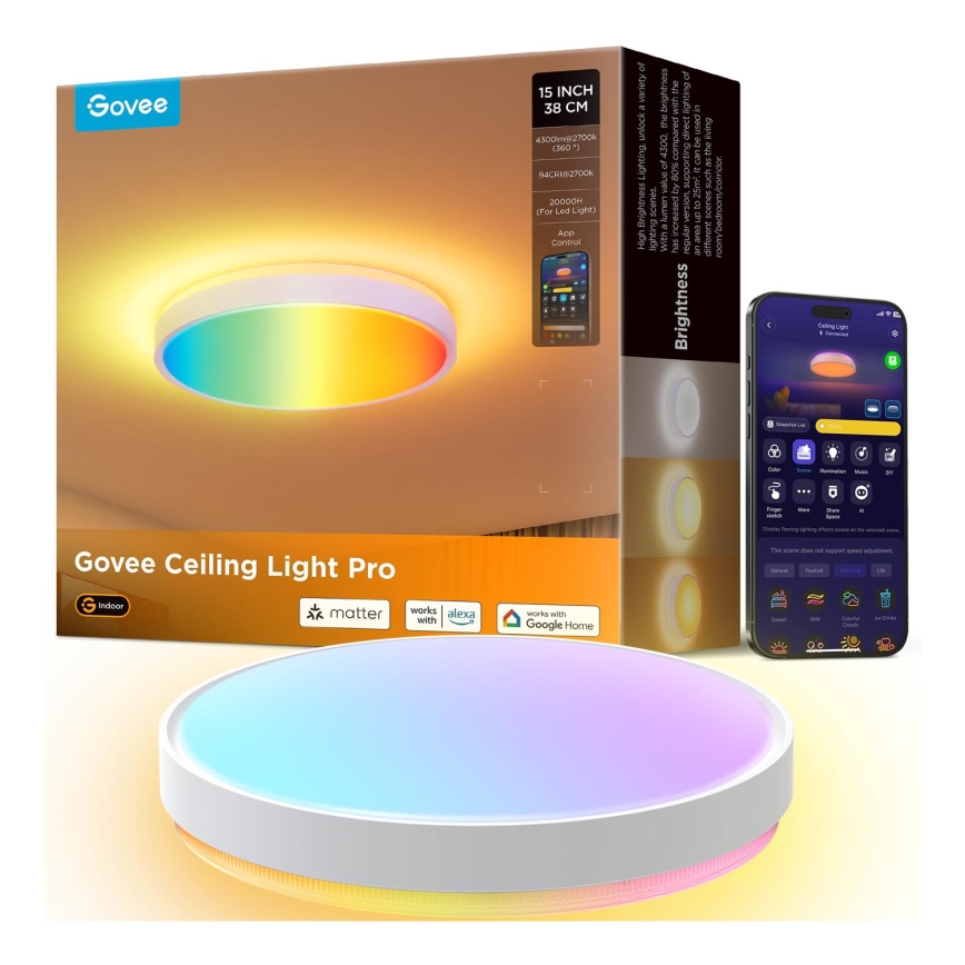 Govee - LED RGBIC Himmennettävä kattovalaisin LED/49W/230V 2700-6500K Wi-Fi