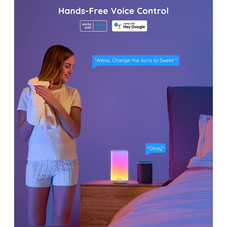 Govee - LED RGBIC Himmennettävä pöytävalaisin AURA 2 2200-6500K Wi-Fi Matter