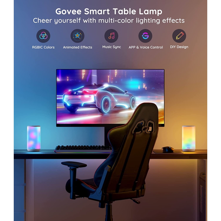 Govee - LED RGBIC Himmennettävä pöytävalaisin AURA 2 2200-6500K Wi-Fi Matter