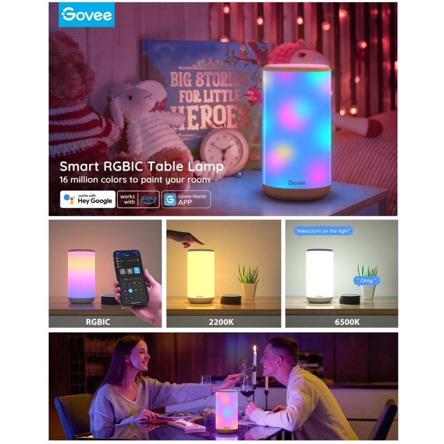 Govee - LED RGBIC Himmennettävä pöytävalaisin AURA 2 2200-6500K Wi-Fi Matter