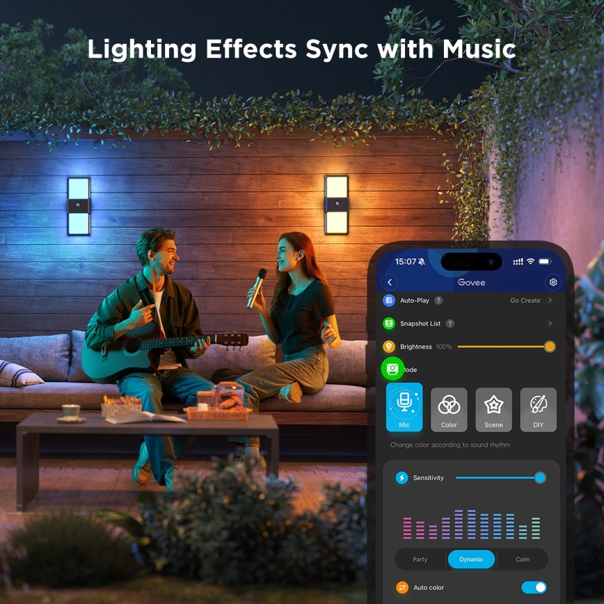 Govee - LED RGBIC Himmennettävä ulkoseinävalaisin anturilla LED/230V IP65 2700-6500K Wi-Fi