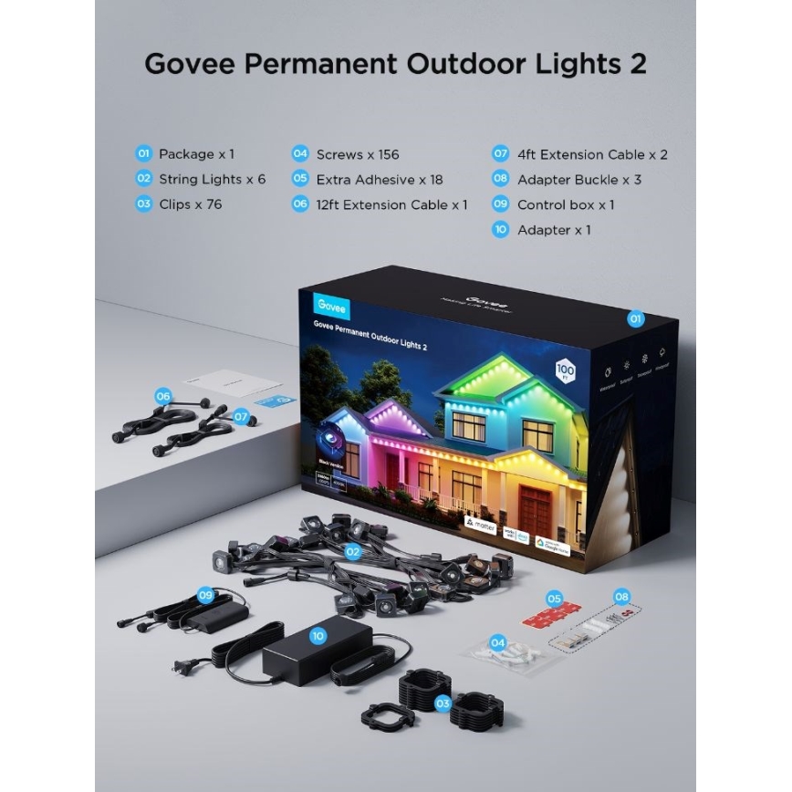 Govee - LED RGBIC Nauhavalot 30m Wi-Fi Matter IP67