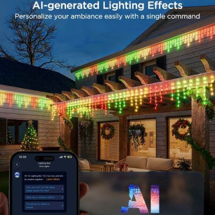 Govee - LED RGBIC Valoketju ulkokäyttöön Älykäs jääpuikot 10m Wi-Fi Matter IP65