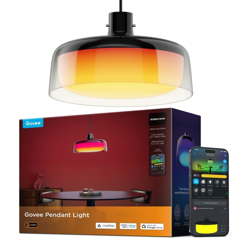 Govee - LED RGBICWW himennettävä vaijeririippuvalaisin LED/21W/230V Matter Wi-Fi
