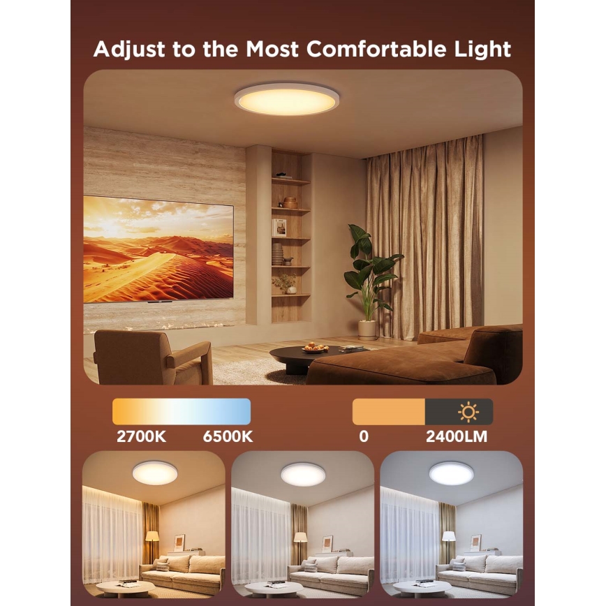 Govee - LED RGBICWW himmennettävä kattovalaisin LED/29W/230V, halkaisija 30 cm, mattapintainen, Wi‑Fi