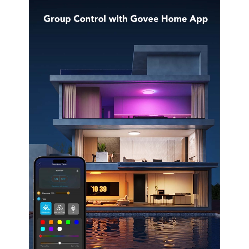 Govee - LED RGBICWW himmennettävä kattovalaisin LED/29W/230V, halkaisija 30 cm, mattapintainen, Wi‑Fi