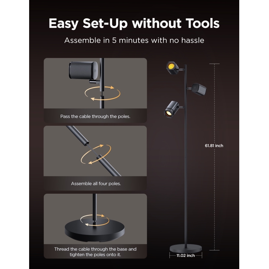 Govee - LED RGBICWW Himmennettävä lattiavalaisin TREE MATTER LED/48W/230V Wi-Fi