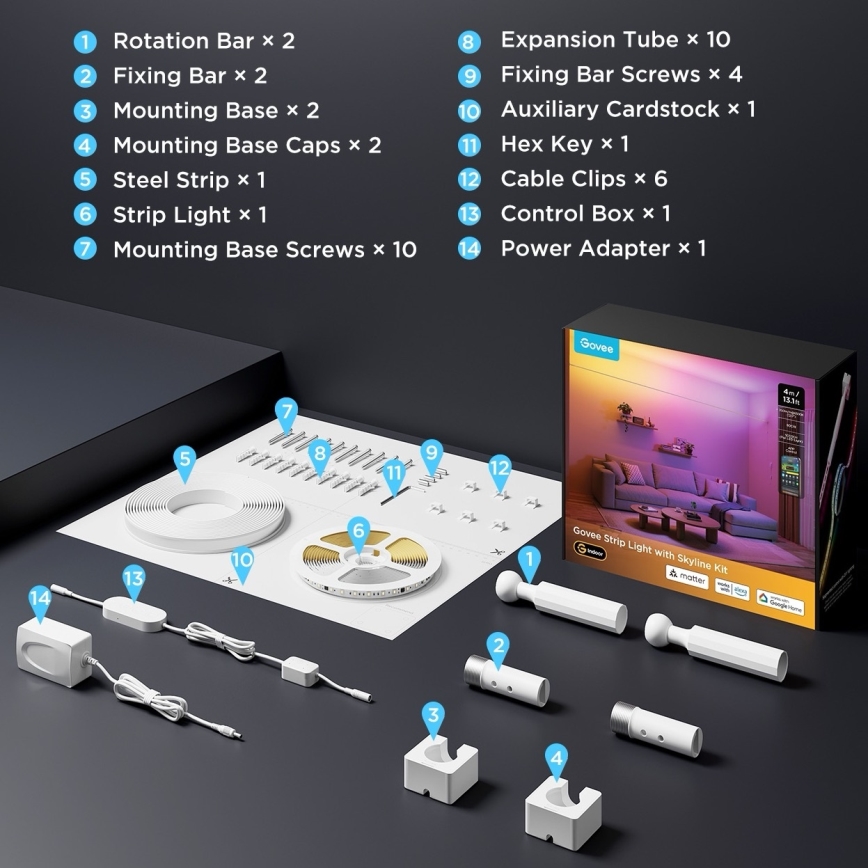 Govee - LED RGBICWW riippuva LED-nauha/36W/24V 4m Skyline Matter Wi-Fi
