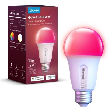 Govee - LED RGBWW Himmennettävä lamppu Smart E27/9W/230V 2700-6500K Wi-Fi