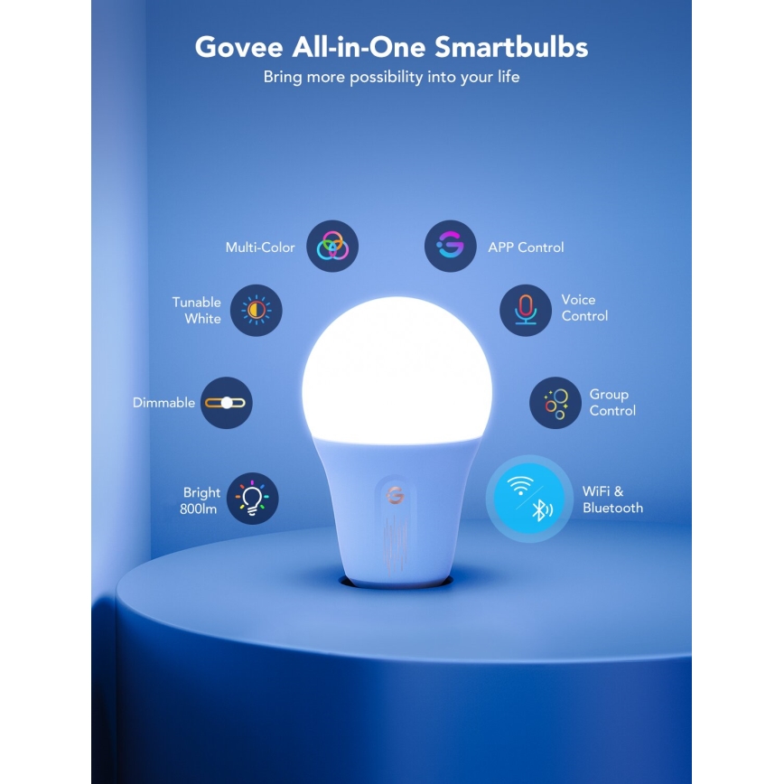 Govee - LED RGBWW Himmennettävä lamppu Smart E27/9W/230V 2700-6500K Wi-Fi