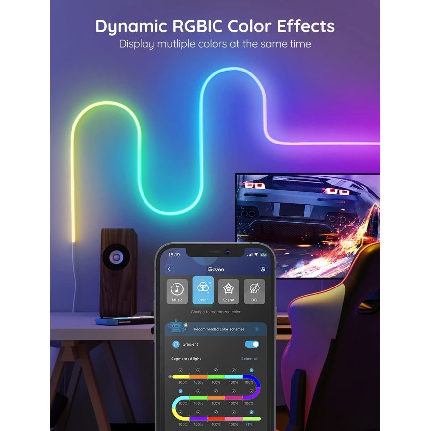Govee - Neon SMART taivutettava LED-nauha RGBIC 2m Wi-Fi IP67