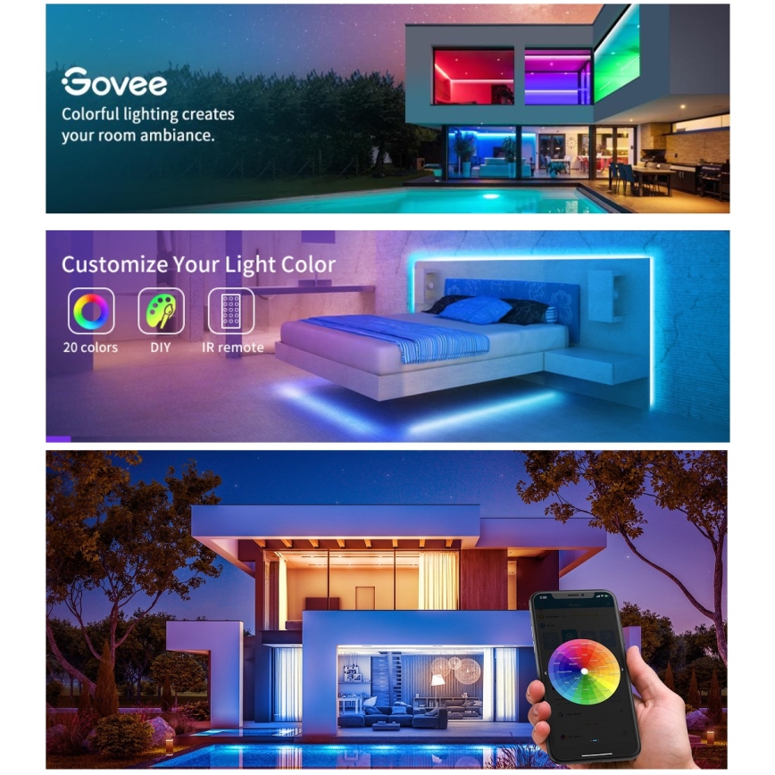 Govee - RGB-himennettävä nauha SMART LED/36W/24V 10m Wi-Fi